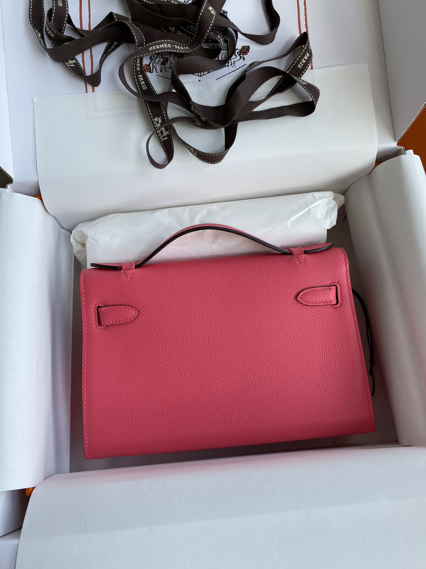 Hermes Mini Kelly Pochette 22cm Bag In Rose Red Epsom Leather